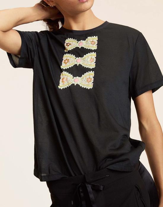  신시아 로리 반팔 티셔츠 신시아 로울리 포일 프린트 티셔츠 블랙 멀티 - CYNTHIA ROWLEY