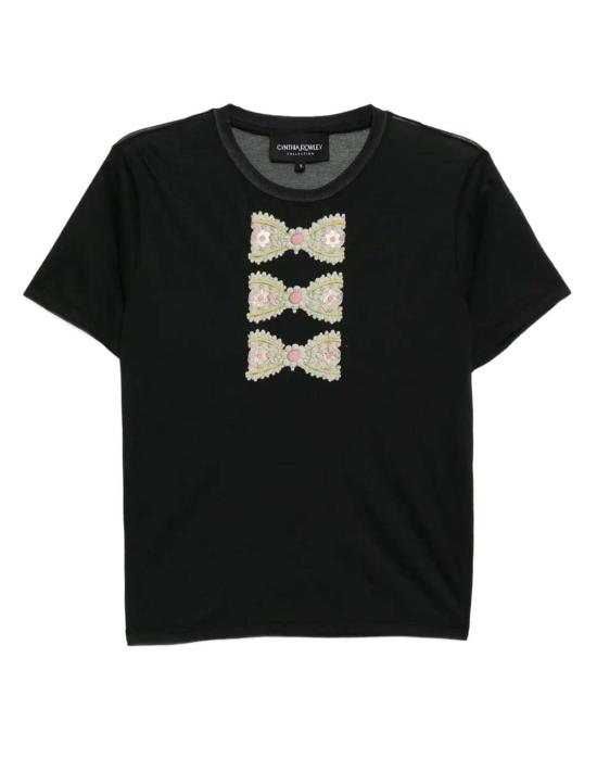  신시아 로리 반팔 티셔츠 신시아 로울리 포일 프린트 티셔츠 블랙 멀티 - CYNTHIA ROWLEY