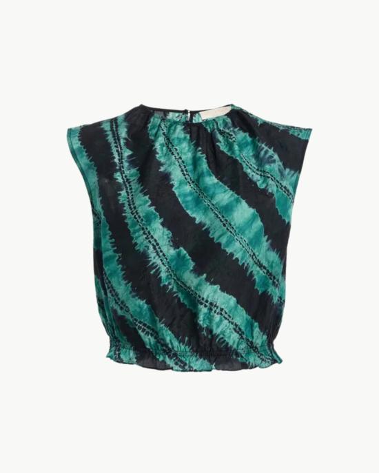  울라 존슨 민소매 티셔츠 Ulla Johnson Kaia Shibori 염색 탑 말라카이트