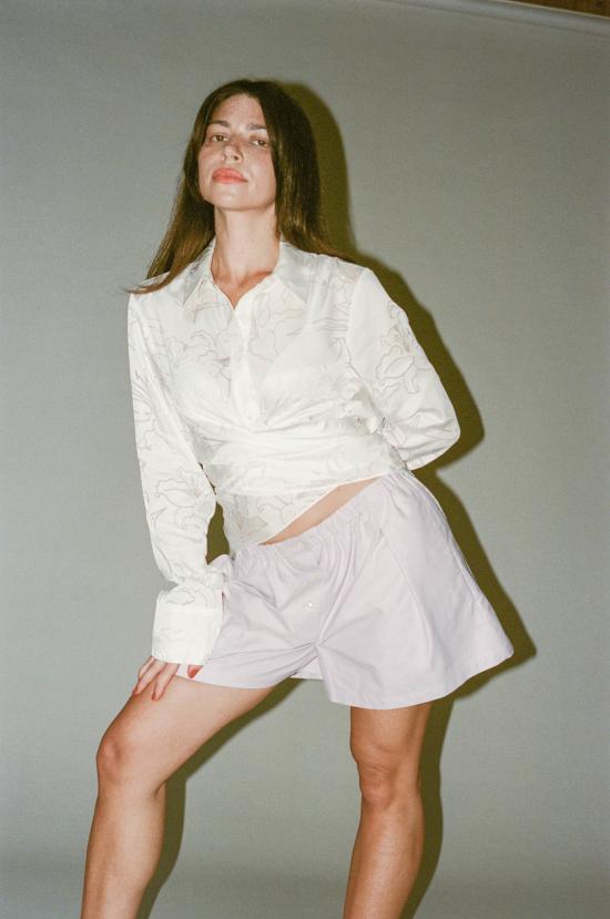  프리스카베라 숏팬츠 옥스포드 복서 쇼츠 라일락