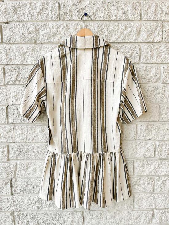  어피스 어파트 숏 원피스 Apiece Apart Stripe Down Rowen Mini Dress Affogato Stripe - APIECE APART