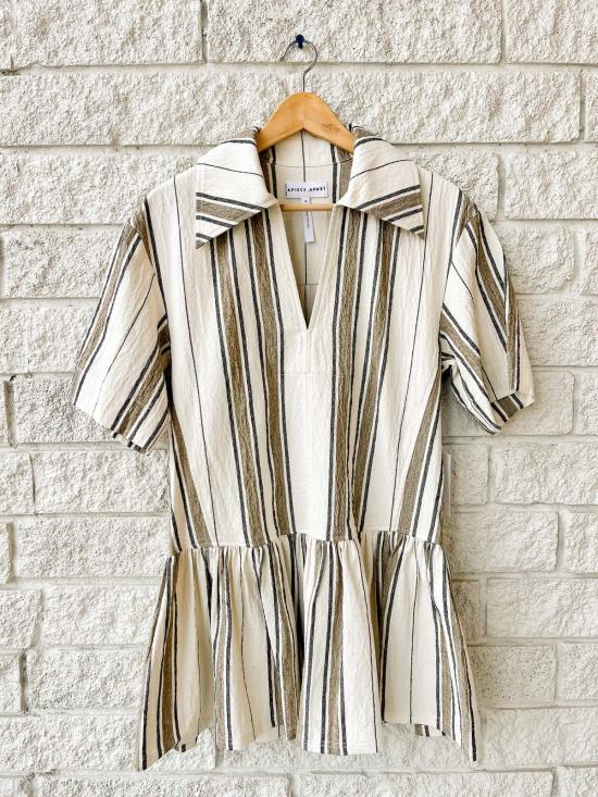  어피스 어파트 숏 원피스 Apiece Apart Stripe Down Rowen Mini Dress Affogato Stripe