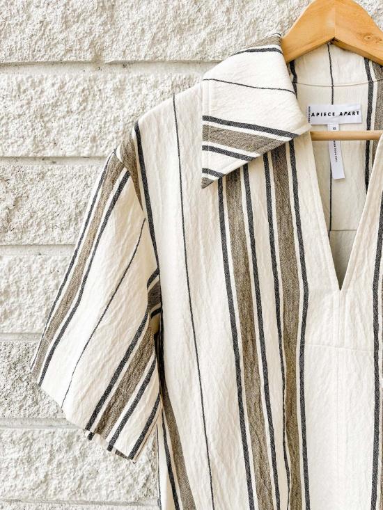  어피스 어파트 숏 원피스 Apiece Apart Stripe Down Rowen Mini Dress Affogato Stripe - APIECE APART