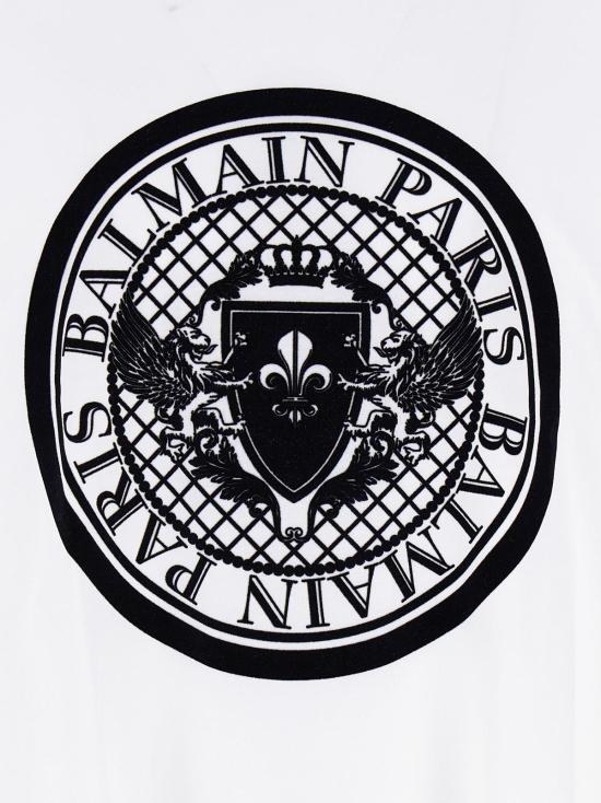 발망 반팔 티셔츠 바이컬러 오가닉 코튼 티셔츠 화이트/블랙 - BALMAIN