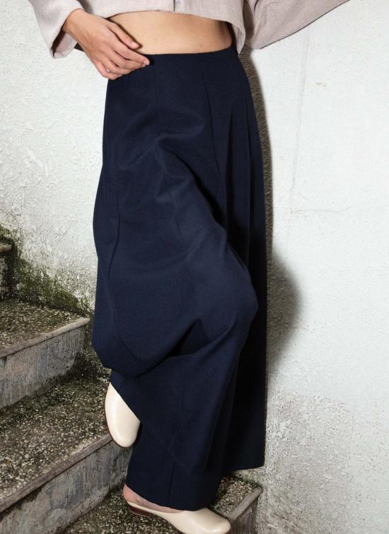  카렘 스트레이트 팬츠 엄브렐라 포패널 와이드 레그 포켓 팬츠 다크 네이비 - KAAREM