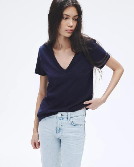  랙앤본 반팔 티셔츠 Rag & Bone The Slub Vee 티셔츠 살루트 - RAG & BONE