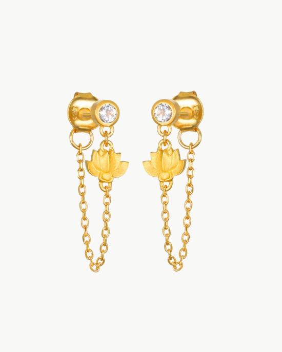  Satya Jewelry 이어링 사티아 주얼리 에이라이징 로터스 화이트 토파즈 체인 스터드 귀걸이 골드