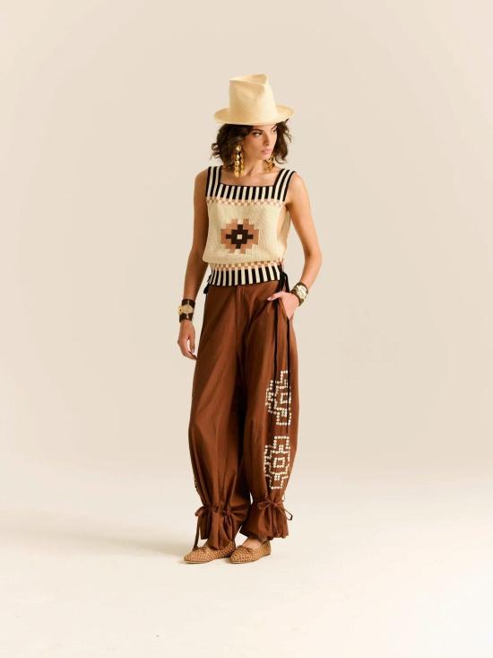  캐롤리나 케이 블라우스 캐롤리나 K 클레오 차카나 탑 브라운 멀티 - CAROLINA K