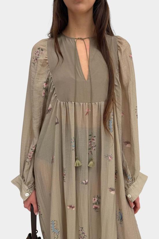  로데브예 롱 원피스 Rodebjer 에메랄드 맥시 드레스 베이지 멀티 더체스 - RODEBJER