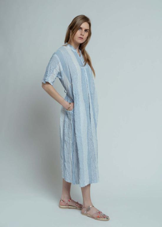  파드칼레 미디 원피스 Pas De Calais 셔링 스트라이프 드레스 - PAS DE CALAIS