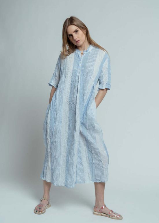  파드칼레 미디 원피스 Pas De Calais 셔링 스트라이프 드레스 - PAS DE CALAIS