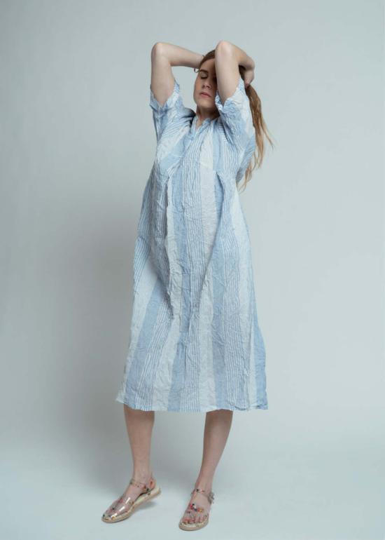  파드칼레 미디 원피스 Pas De Calais 셔링 스트라이프 드레스 - PAS DE CALAIS