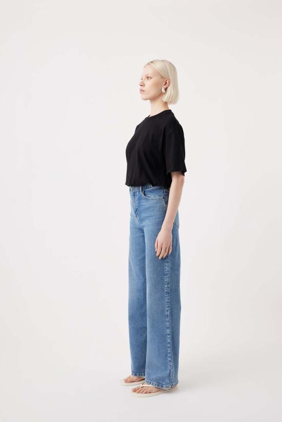  아웃랜드 데님 데님 팬츠 엘리 하이 와이드 레그 진 메리디안 미드 블루 - OUTLAND DENIM