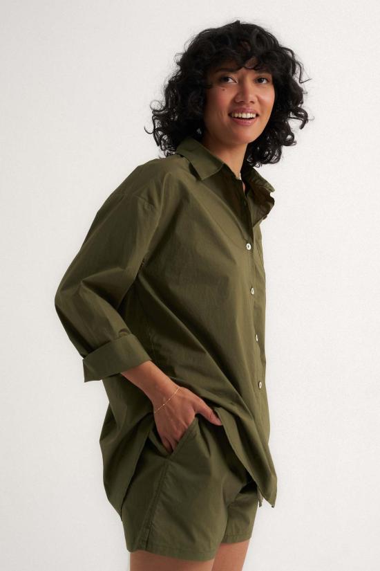  비 아이들 숏팬츠 Be Idle Poplin Boxer Short Olive - BE IDLE