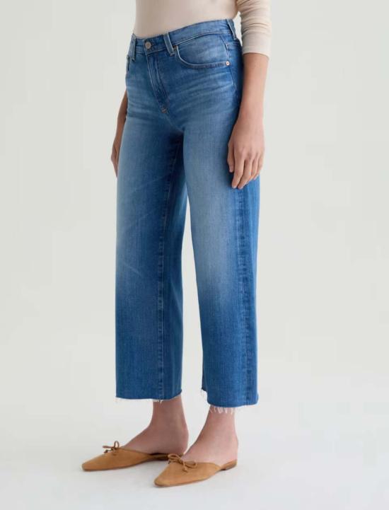  아드리아노 골드슈미드 데님 팬츠 Ag Jeans Saige 와이드 레그 크롭 - ADRIANO GOLDSCHMIED