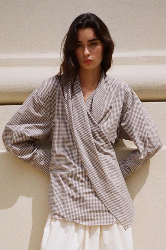  벨 안나 블라우스 Belle Anna Leandra 셔츠 블랙 체크 무늬 - BELLE ANNA