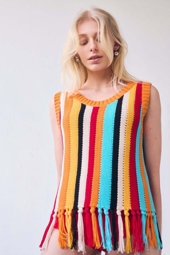 지지 니트웨어 민소매 티셔츠 Gigi 니트웨어 Naia 스트라이프 프린지 탱크탑 - GIGI KNITWEAR