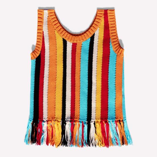  지지 니트웨어 민소매 티셔츠 Gigi 니트웨어 Naia 스트라이프 프린지 탱크탑 - GIGI KNITWEAR