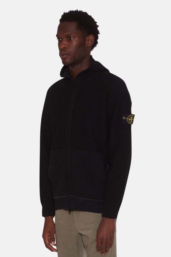  스톤 아일랜드 집업 니트 후드 지퍼 카디건 페트롤 - STONE ISLAND