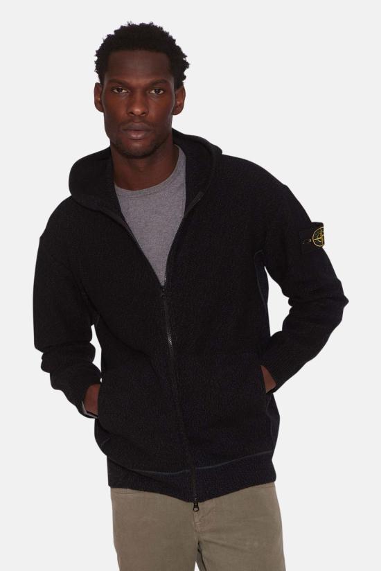  스톤 아일랜드 집업 니트 후드 지퍼 카디건 페트롤 - STONE ISLAND
