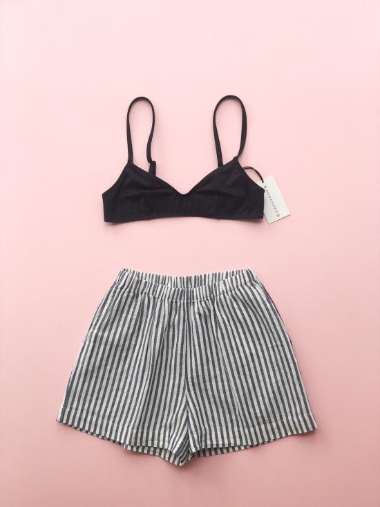  살루아 란제리 언더웨어 크롭 버튼다운 하이웨이스트 스트라이프 쇼츠 - SALUA LINGERIE
