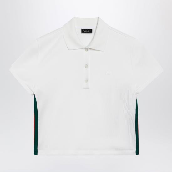 26FW 구찌 웹 리브 코튼 저지 폴로 셔츠 875665XJHYN White