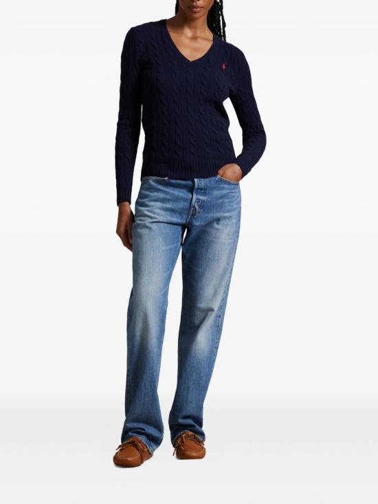 26FW 폴로 랄프로렌 포니 로고 자수 케이블 니트 v넥 스웨터 211 971866 Black - POLO RALPH LAUREN