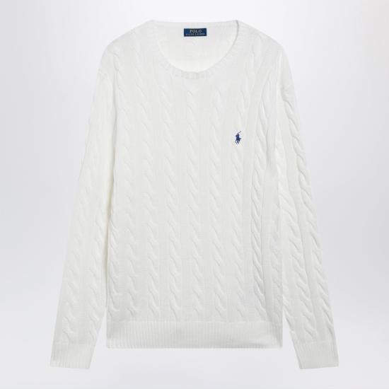 26FW 폴로 랄프로렌 로고 자수 케이블 니트 스웨터 710775885033CO White