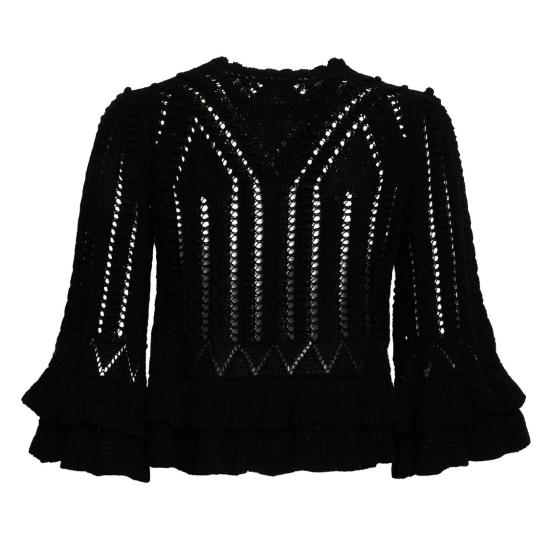 26SS 이자벨마랑 노르마 스웨터 프릴 코튼 니트 PU0835FAD1L04E Black - ISABEL MARANT