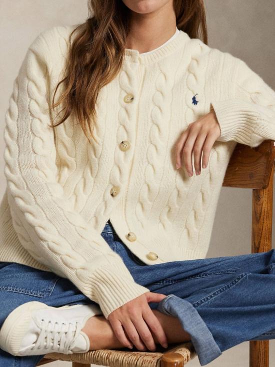 26FW 폴로 랄프로렌 로고 자수 크루넥 가디건 211 972104 White - POLO RALPH LAUREN