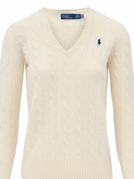  폴로 랄프로렌 포니 로고 자수 케이블 니트 v넥 스웨터 211 971866 Neutrals - POLO RALPH LAUREN