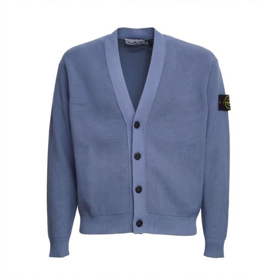 26SS 스톤 아일랜드 립드 소프트 오가닉 코튼 브이넥 가디건 L1S155100009 S00D8 Blue
