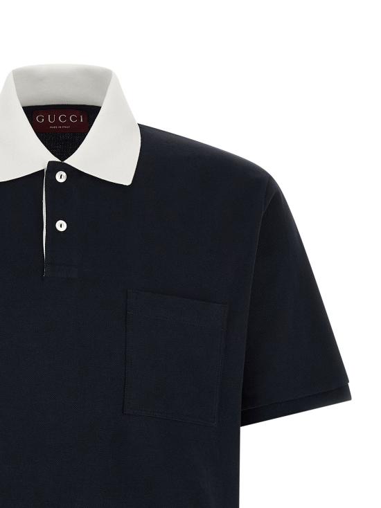 26SS 구찌 폴로 티셔츠 콘트라스트 칼라 폴로 셔츠 블루 - GUCCI