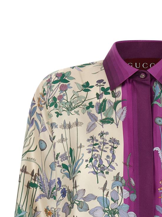 26SS 구찌 블라우스/셔츠 실크 셔츠, 셔츠와 블라우스, 멀티컬러 - GUCCI