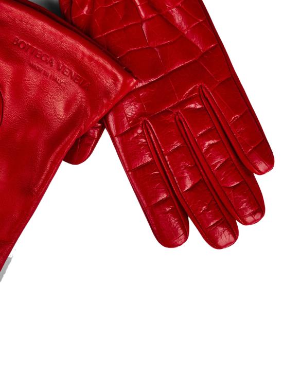  보테가베네타 장갑 보테가 베네타 악어 무늬 엠보싱 로고 가죽  (레드) - BOTTEGA VENETA