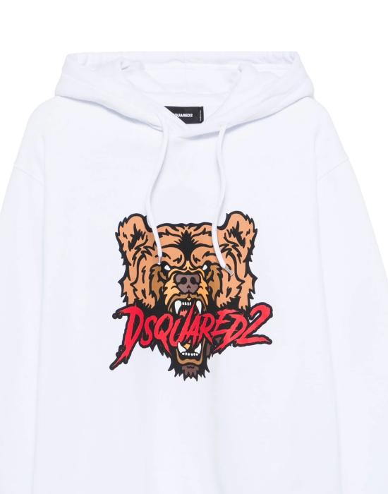  디스퀘어드2 후드 티셔츠 Dsquared2 앵그리 베어 로고 쿨핏 후드티 화이트 - DSQUARED2