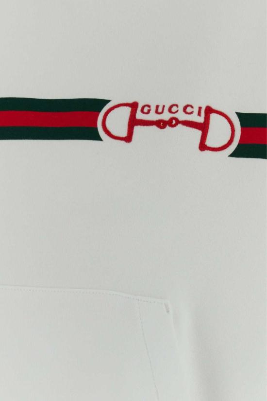  구찌 후드 티셔츠 화이트 코튼 스웨트셔츠 - GUCCI