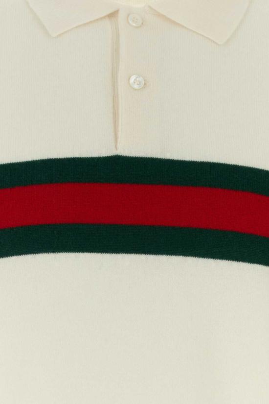  구찌 폴로 티셔츠 아이보리 캐시미어 폴로 셔츠 익스테리어 오프화이트그린레드 - GUCCI