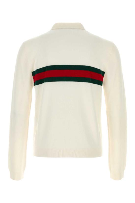  구찌 폴로 티셔츠 아이보리 캐시미어 폴로 셔츠 익스테리어 오프화이트그린레드 - GUCCI
