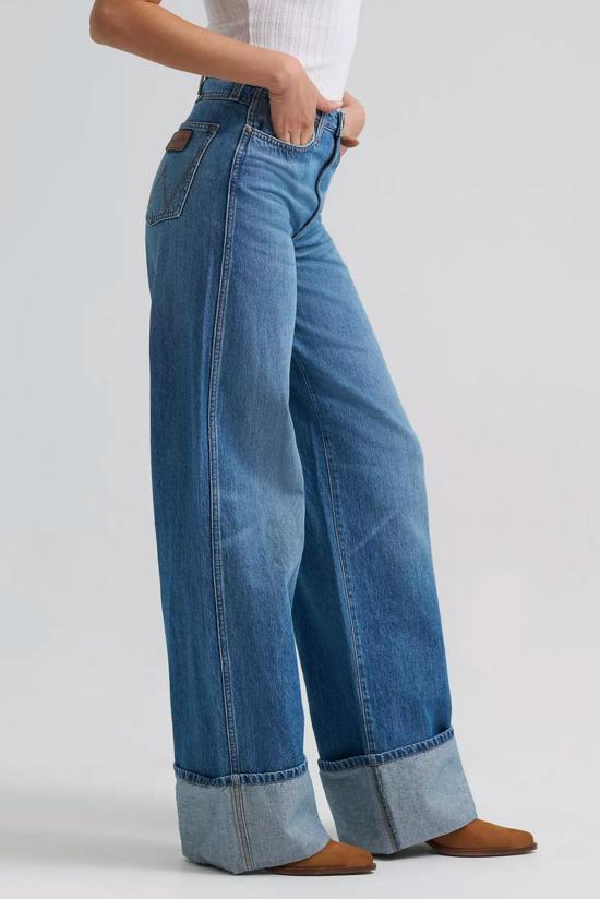  Wrangler 데님 팬츠 랭글러 레트로 베일리 하이라이즈 와이드 레그 커프드 진 밀레나 데님 - OTHER BRANDS