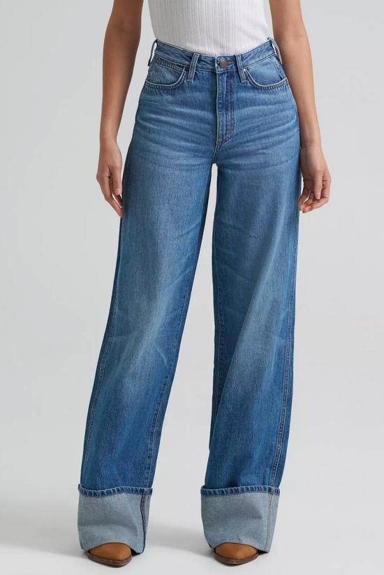  Wrangler 데님 팬츠 랭글러 레트로 베일리 하이라이즈 와이드 레그 커프드 진 밀레나 데님 - OTHER BRANDS
