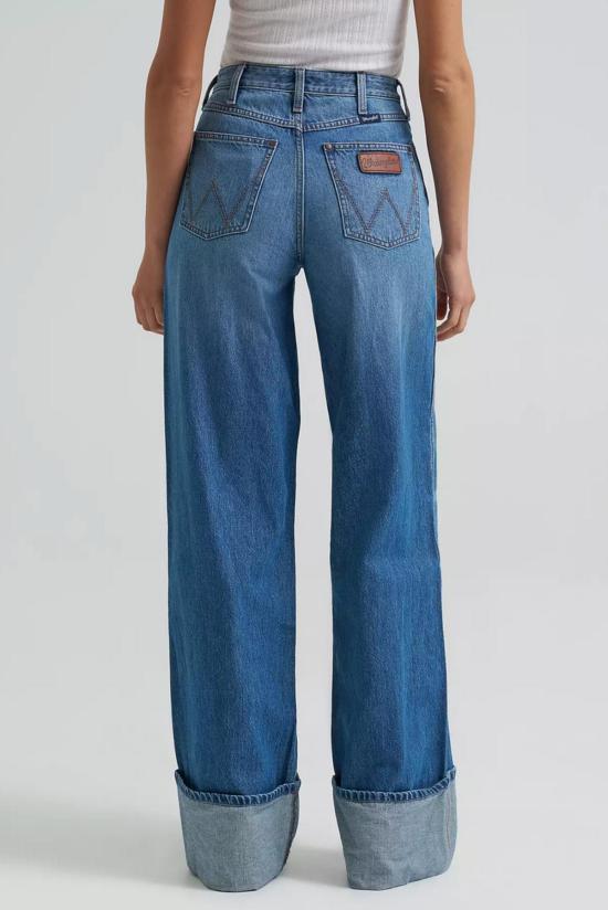  Wrangler 데님 팬츠 랭글러 레트로 베일리 하이라이즈 와이드 레그 커프드 진 밀레나 데님 - OTHER BRANDS