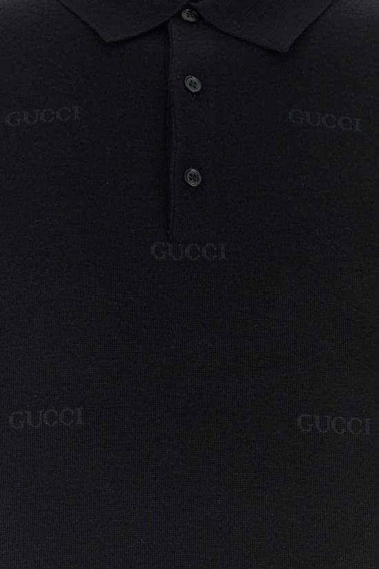  구찌 폴로 티셔츠 자수 울 블렌드 폴로 셔츠 블랙락 - GUCCI