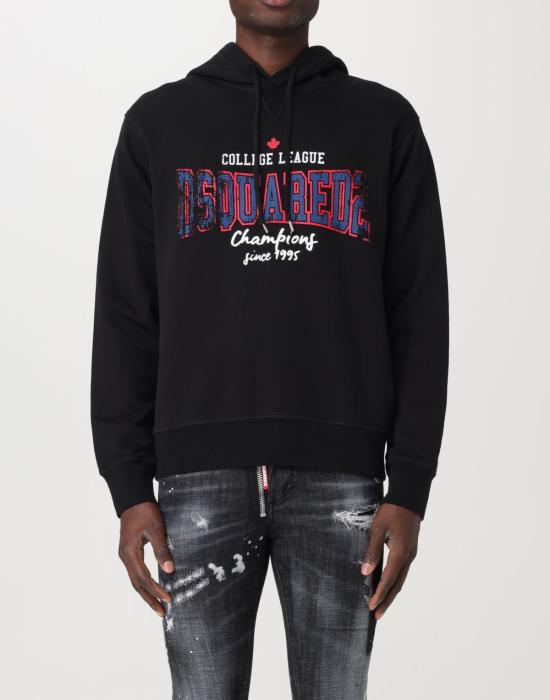  디스퀘어드2 후드 티셔츠 Dsquared2 컬리지 리그 로고 쿨핏 후드티 블랙 - DSQUARED2