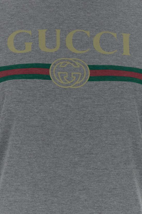 구찌 반팔 티셔츠 다크 그레이 코튼 블렌드 티셔츠 - GUCCI