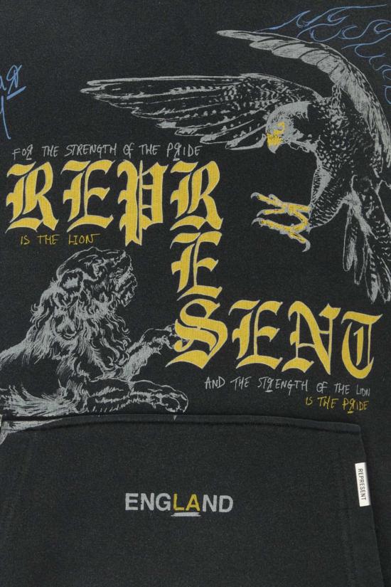  리프레젠트 후드 티셔츠 Represent Slate 코튼 스웨트셔츠 워시드 블랙 - REPRESENT