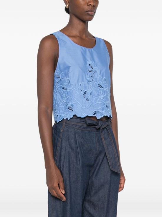 26SS 에르마노 설비노 / 여성 브로드리 앙글레즈 크롭 탑 D484L304 KDK74037 LIGHT BLUE BPG - ERMANNO SCERVINO