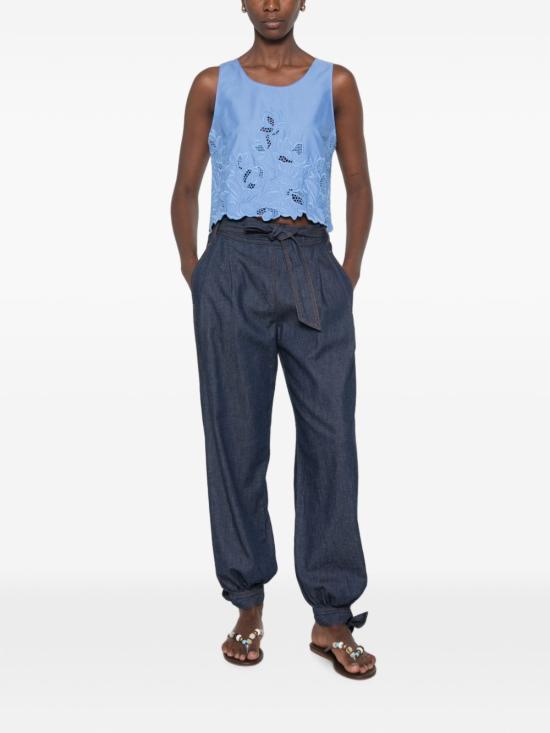 26SS 에르마노 설비노 / 여성 브로드리 앙글레즈 크롭 탑 D484L304 KDK74037 LIGHT BLUE BPG - ERMANNO SCERVINO