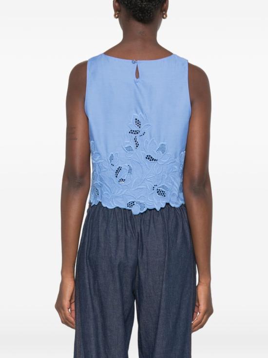 26SS 에르마노 설비노 / 여성 브로드리 앙글레즈 크롭 탑 D484L304 KDK74037 LIGHT BLUE BPG - ERMANNO SCERVINO