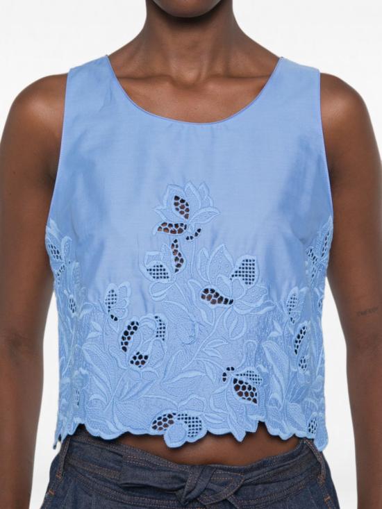 26SS 에르마노 설비노 / 여성 브로드리 앙글레즈 크롭 탑 D484L304 KDK74037 LIGHT BLUE BPG - ERMANNO SCERVINO